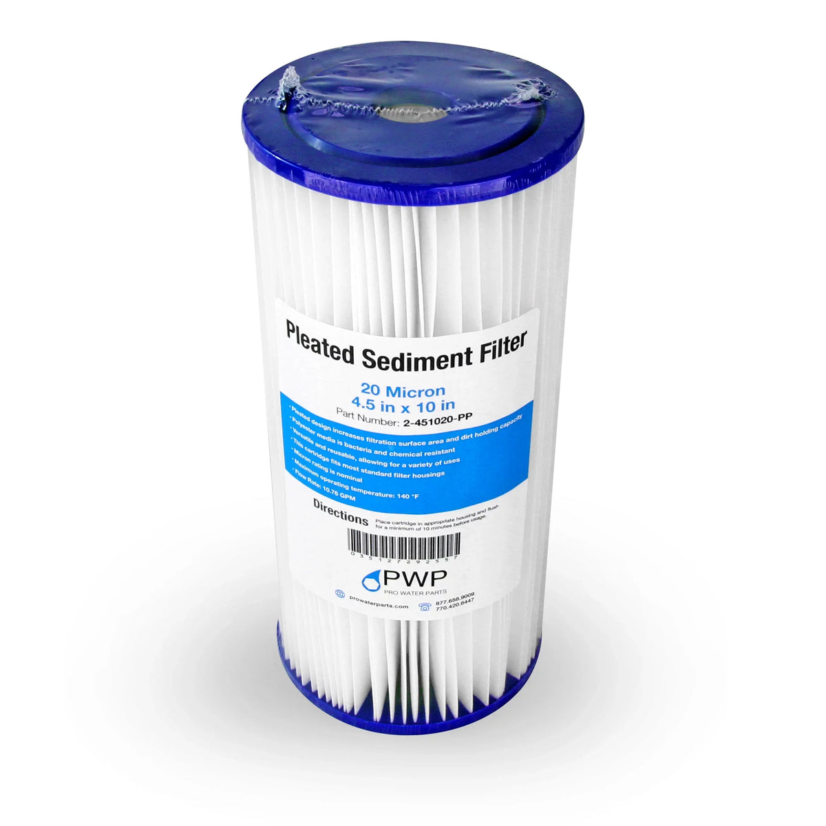 Pleated Poly Sediment Water Filter Cartridge 10x4.5" 20 Micron 20 Pack